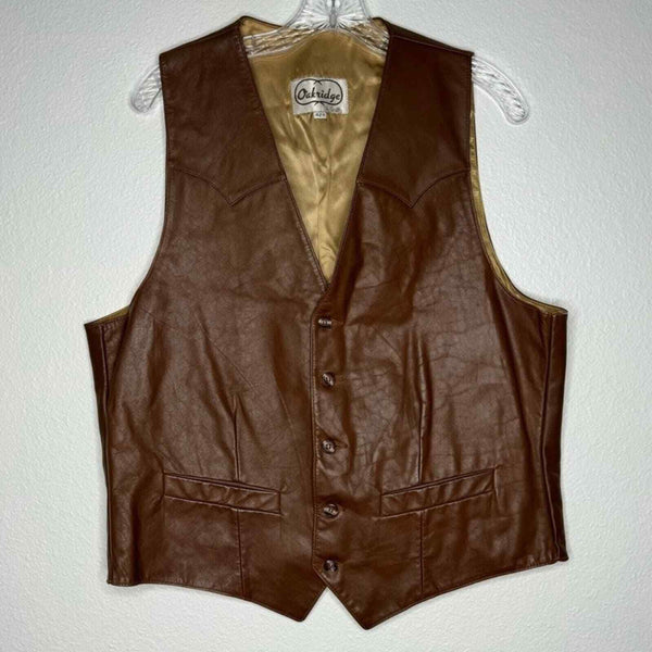 Oakridge by Scully Vintage Brown Western Leather Vest equestrian rodeo 42R