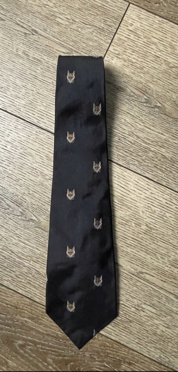 Polo by Ralph Lauren Men's Claret Hand Made Silk Twill Tie Black Gold Fox Mask Motif