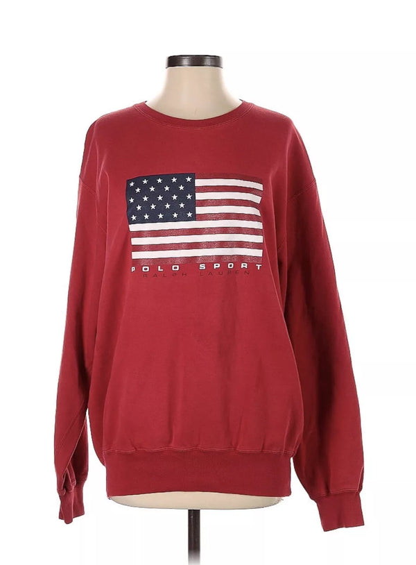 Vintage Polo Sport Sweatshirt Red American Flag Crewneck Medium