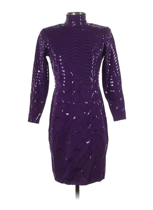 ST. JOHN KNIT Vintage Purple Sequin Sweater Long Sleeve Mock Neck Dress Sequin 2