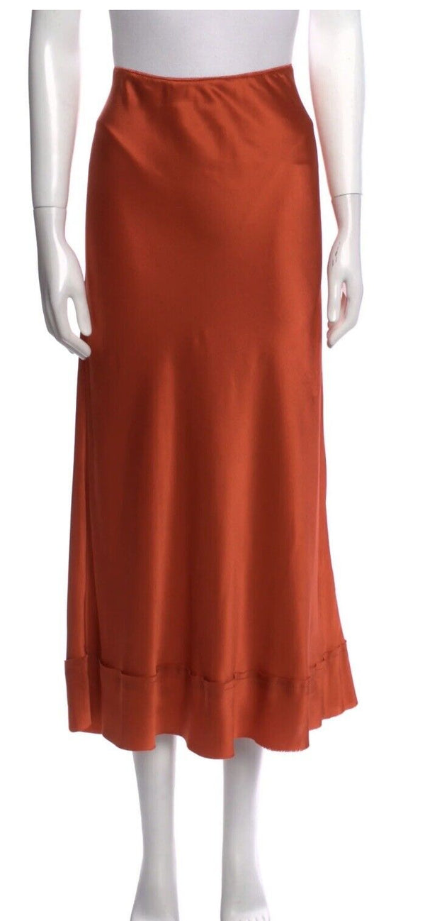 Lee Mathews Stella 100% Silk Midi Skirt In Orange Size 4