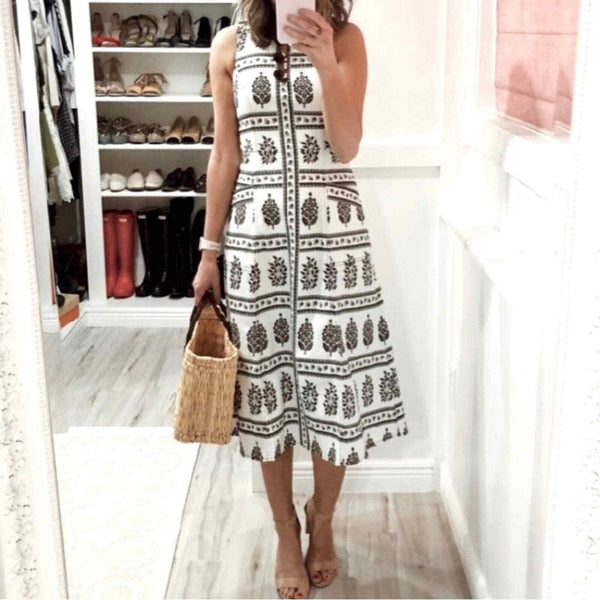 Anthropologie Woodblock Midi Dress block print white black 0