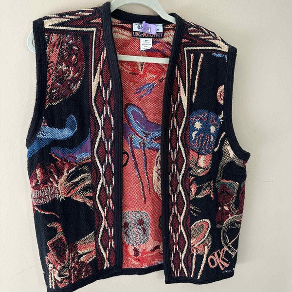 VTG colorful Western tapestry Rodeo equestrian Cowboy boots Vest