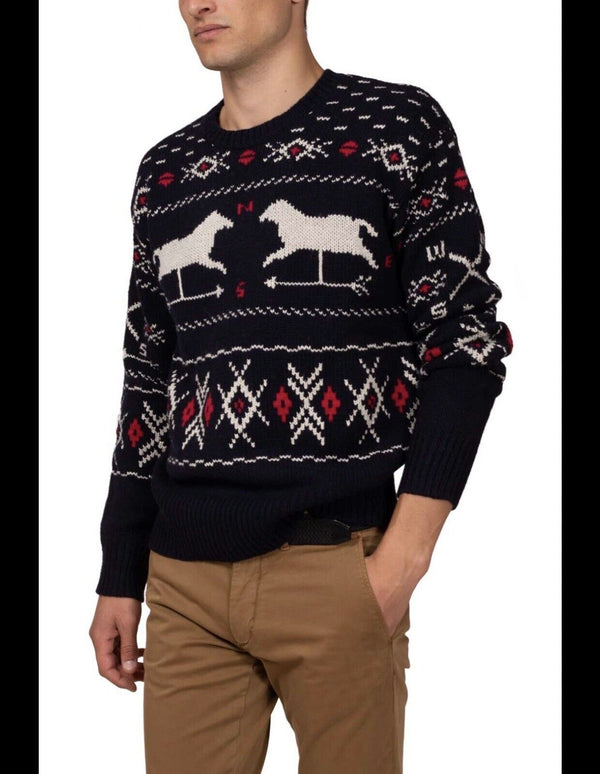 Polo Ralph Lauren Men's Wool Fair Isle Twin Horse Equestrian Western Knit Sweater M