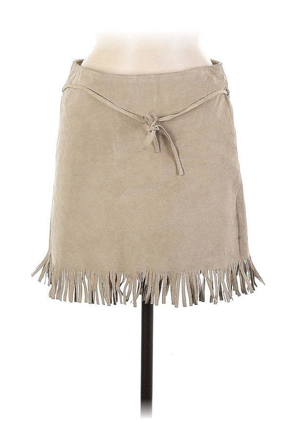 Ralph Lauren Suede Leather Tan Fringe Skirt Western Equestrian Rodeo Cowgirl 6