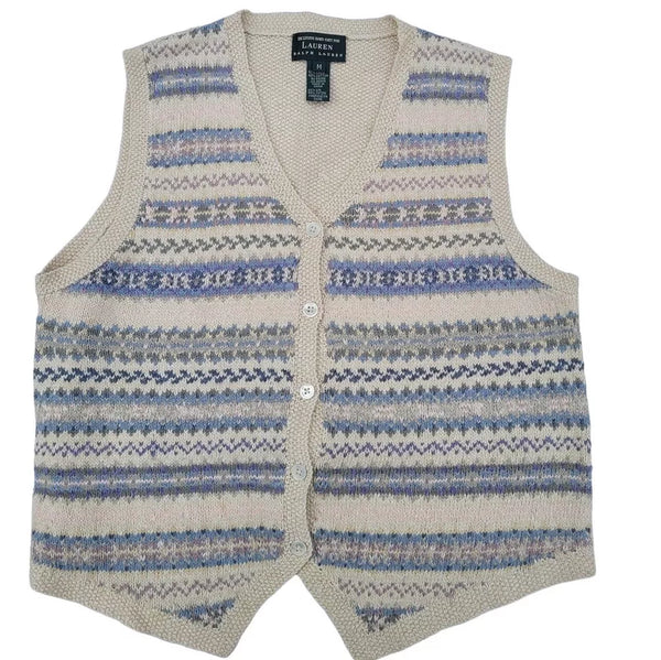 Lauren Ralph Lauren Hand Knit Linen Cotton Blend Sweater Vest Equestrian Western