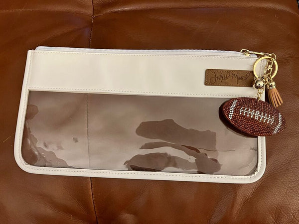 Judith March Women's Clear White Clutch - With Football Keychain, Stadium Approved