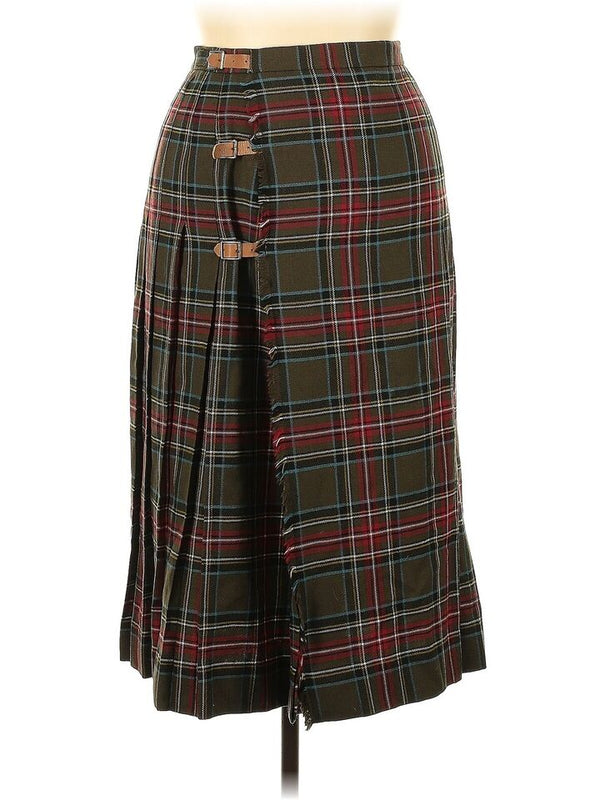 VTG Ralph Lauren Plaid Wool Skirt Wrap Tartan Leather Buckles Western 14