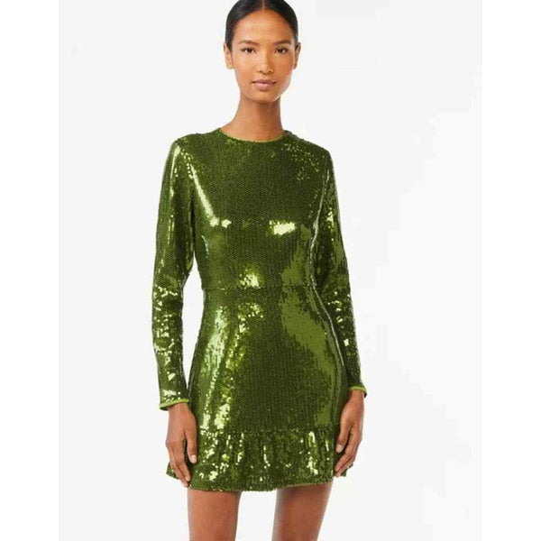 Scoop Women’s Sequin Mini Dress green Ruffled Hem small 4-6 new year eve party