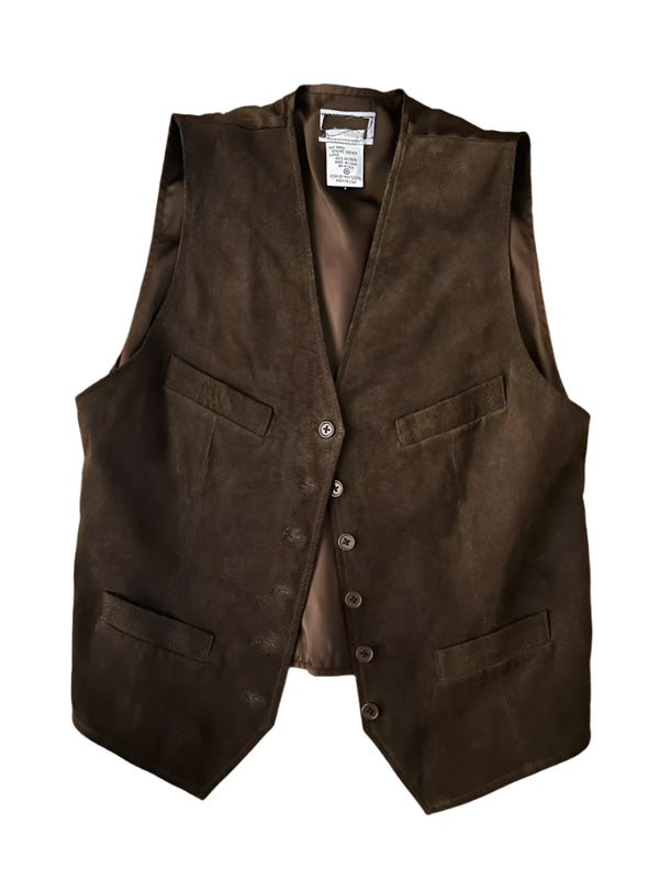 VTG Firenze Women's Brown Suede Leather Vest & Midi Skirt Set – Size 8