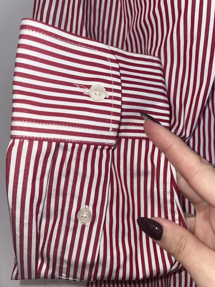 Ralph Lauren Women's Striped Crown Crested Button-Up Long Sleeve Shirt - Red & White, Size Medium