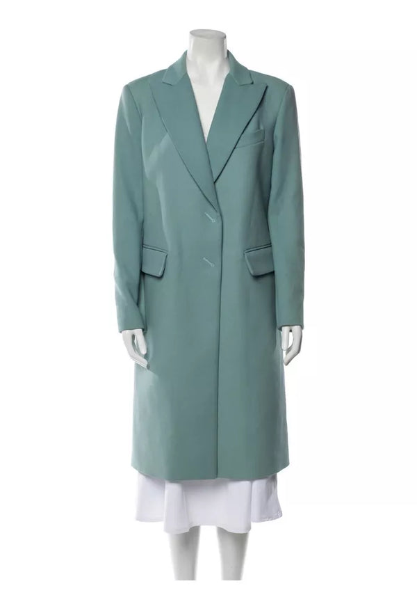 Smythe Blue Teal Cotton Long Coat Peacoat Classic Collared 6