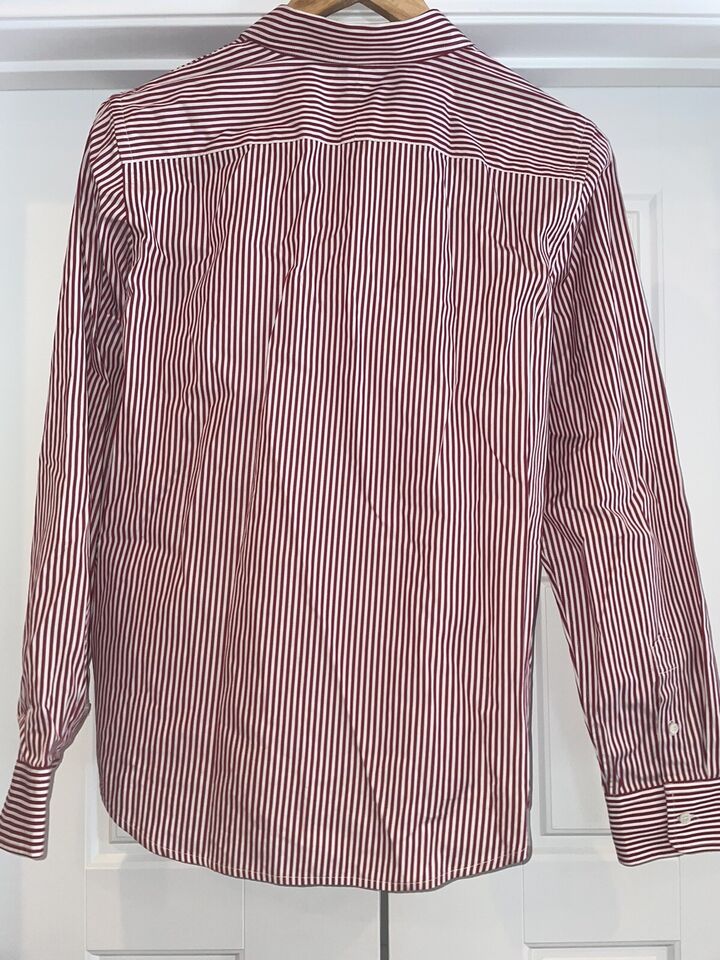 Ralph Lauren Women's Striped Crown Crested Button-Up Long Sleeve Shirt - Red & White, Size Medium