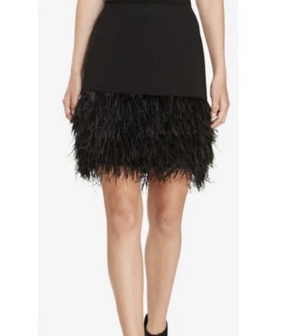 Polo Ralph Lauren BLACK Ostrich Feather Hem Mini Skirt Western Preppy US 6