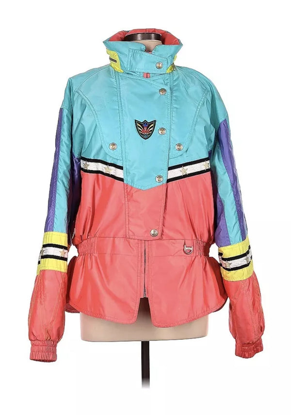 VTG ASICS Neon Colorblock Ski Jacket 80s 90s Size 12