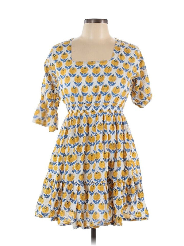 Madison Mathews Ginger Folly Mini Dress Block Print Blue Yellow Preppy Sundress Large