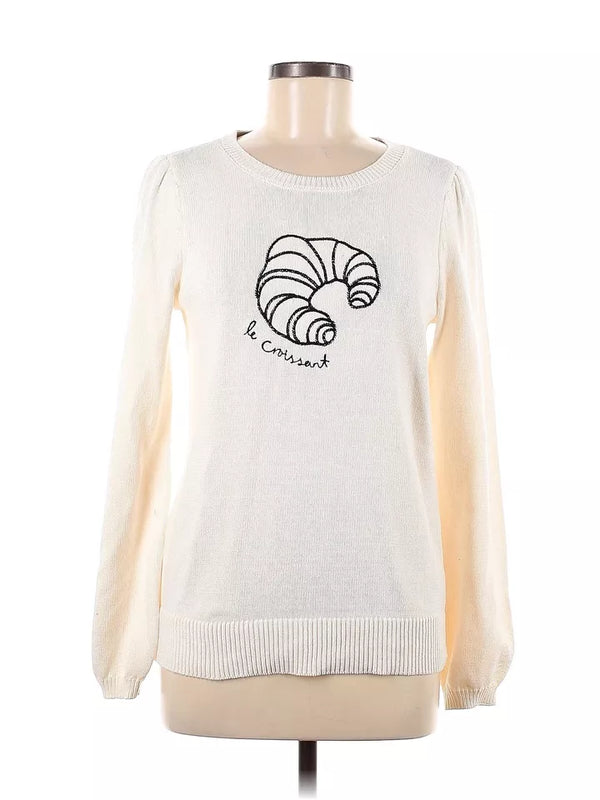 Ann Taylor Loft Women's Embroidered Sweater – Croissant Cream White, Medium