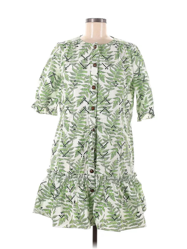 Saloni Women's Billie Flounce Mini Shirt Dress Green Fern Size 8