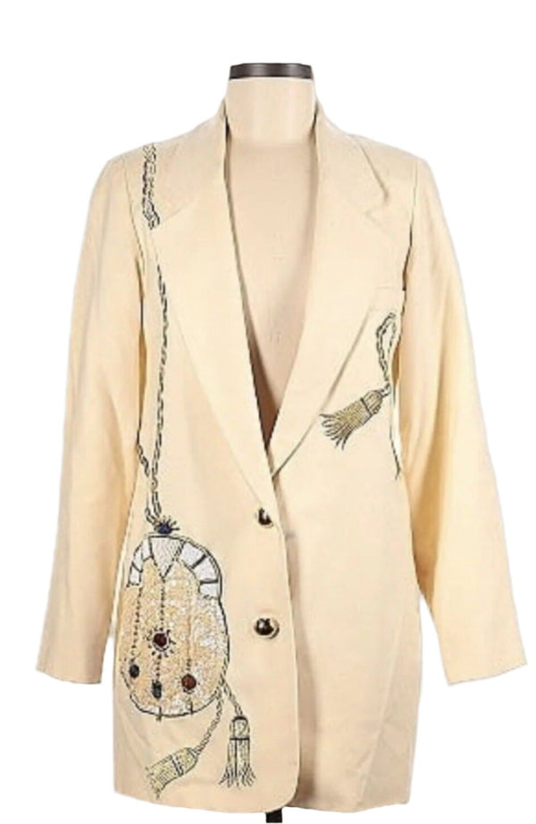 VTG Adam Douglas Women's Adrianna Papell Cream Beaded Embroidery Wool Blazer Size 6