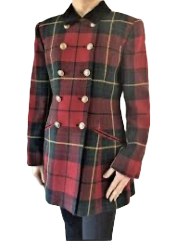 Vintage Lauren Ralph Lauren Women's Red Green Plaid Tartan Wool Coat Jacket Size 10 RARE