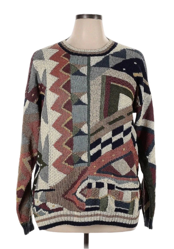 Peruvian Connection Women's Aztec Southwestern Print Cotton Sweater XL Funky Navajo Art