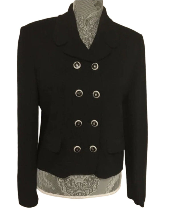 St. John Collection Women's Black Knit Blazer, Silver Buttons, Size 8