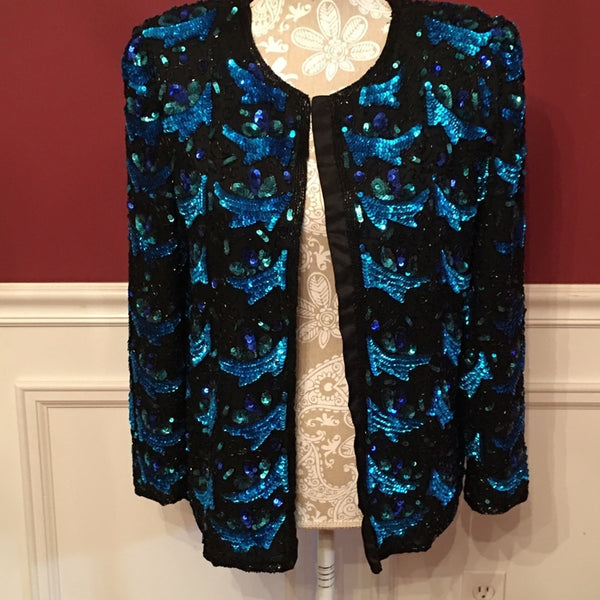 VINTAGE LAURENCE KAZAR NEW YORK BEADED SEQUIN EVENING JACKET / Medium