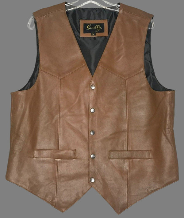 Scully Western Leather Vest equestrian Brown Star Button Lambskin rodeo large