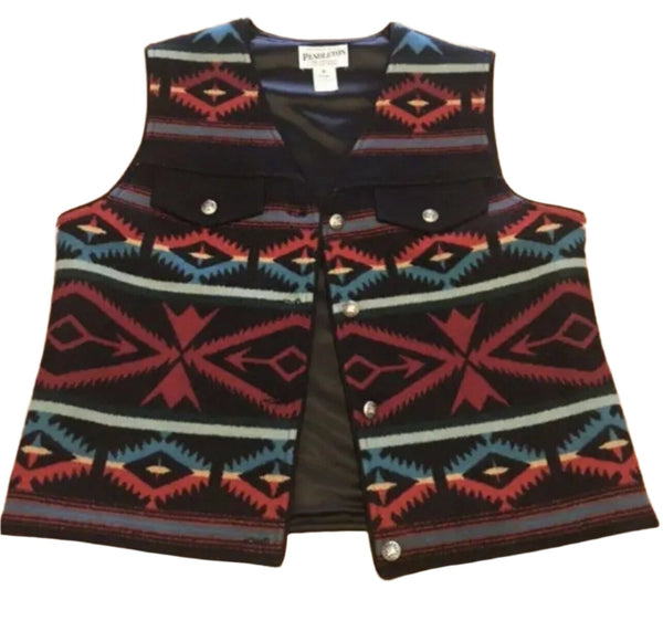 PENDLETON Southwestern Native Pattern Vest, Wool Cotton Blend, Men's XS, Made in Japan