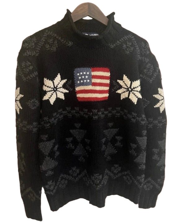 Ralph Lauren Polo men's Sport RARE American Flag Snowflake Small Sweater Cotton Linen