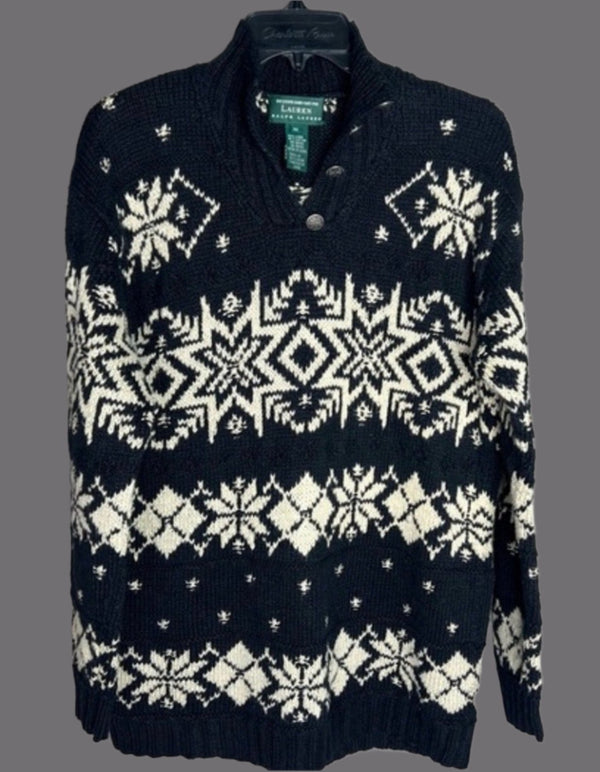 Lauren Ralph Lauren vintage hand knit snowflake holiday winter linen sweater