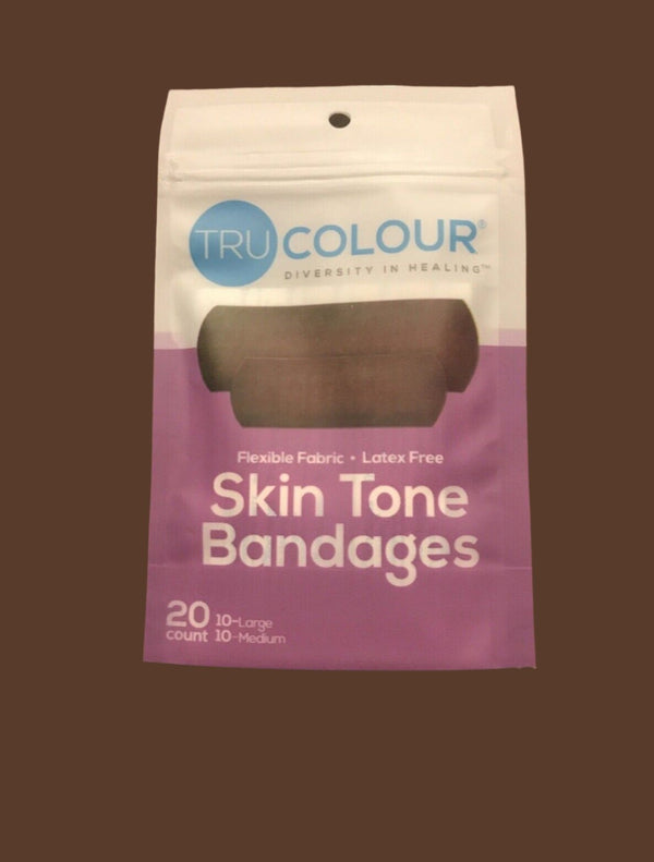 Tru-Colour Skin Tone Bandages Dark Brown-Black(20ct) Large Medium