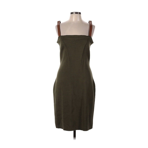 Ralph Lauren Black Label Green Silk Blend Stretch Dress Brown Leather Straps L