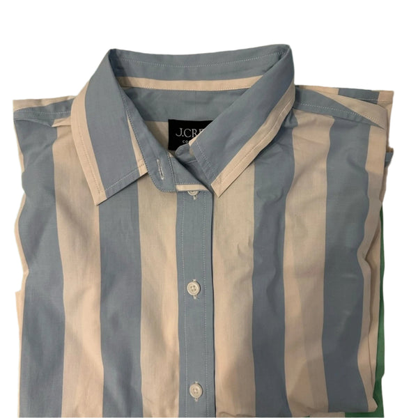 J. Crew Women's Relaxed-Fit Cropped Shirt in Barlow Stripe Blue White Size 8