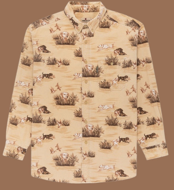 Woolrich duck hunting dog print Shirt XL Cotton Flannel Beige streetwear