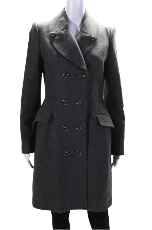 Burberry Women's London Double-Breasted Collared Coat Gray Wool Cashmere Size 6