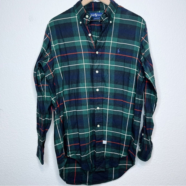 Ralph Lauren Button Down M SilverTab Plaid Polo Green red Holiday classic tartan